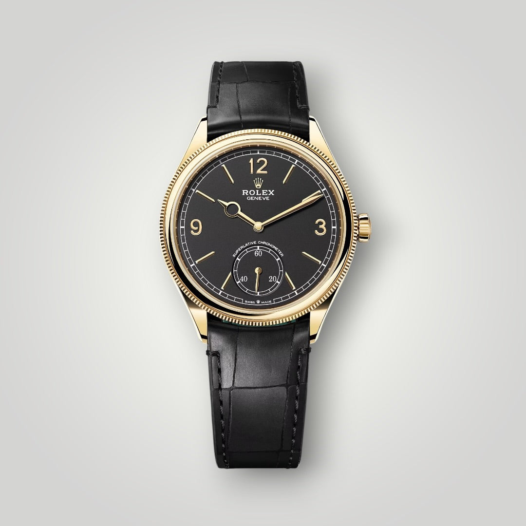 Rolex 1908 39mm 52508 Yellow Gold Black Dial Leather Strap ( 2026 )