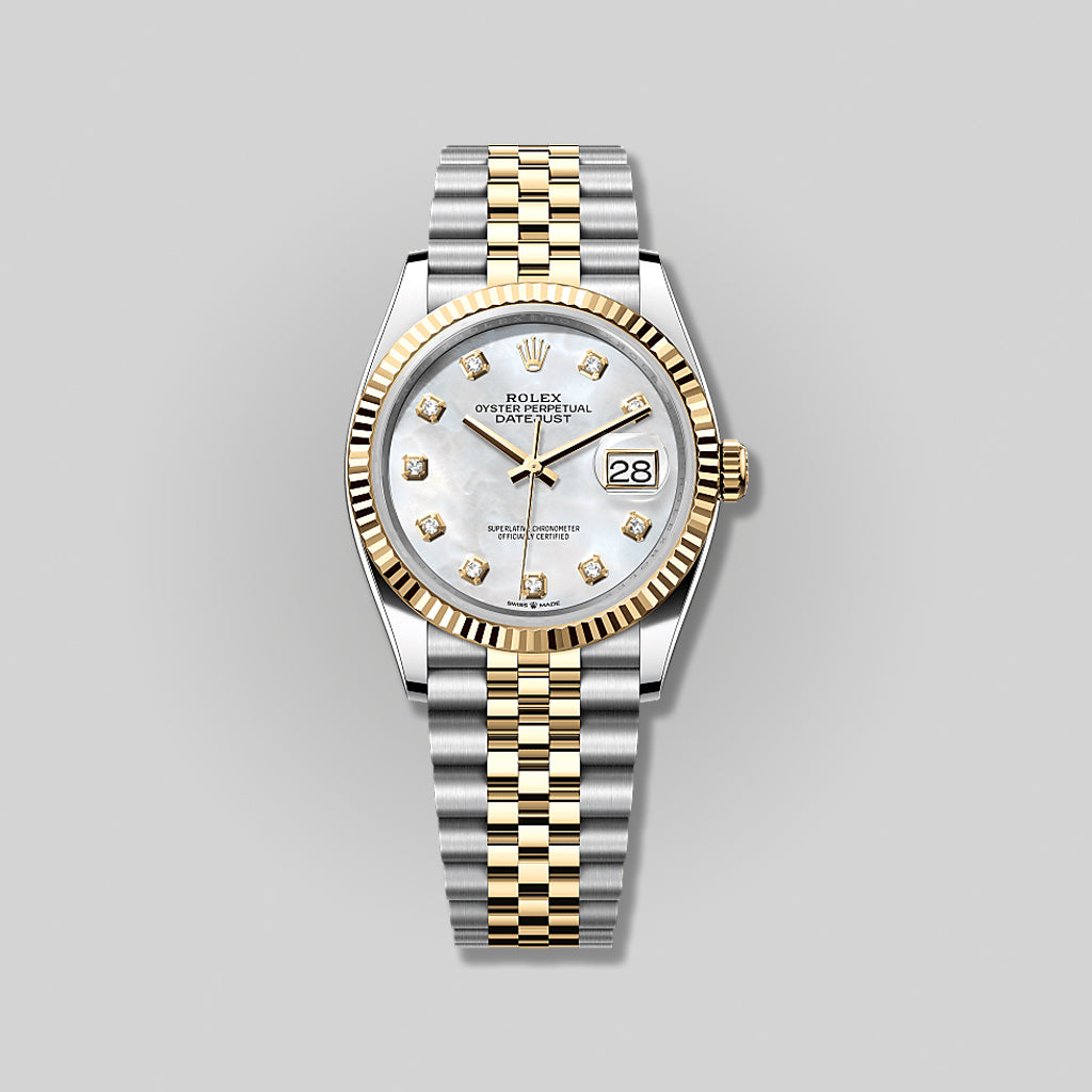 Rolex Datejust 36mm 126233 Steel and Yellow Gold White Mother of Pearl Diamond Dial Jubilee Bracelet ( 2025 )