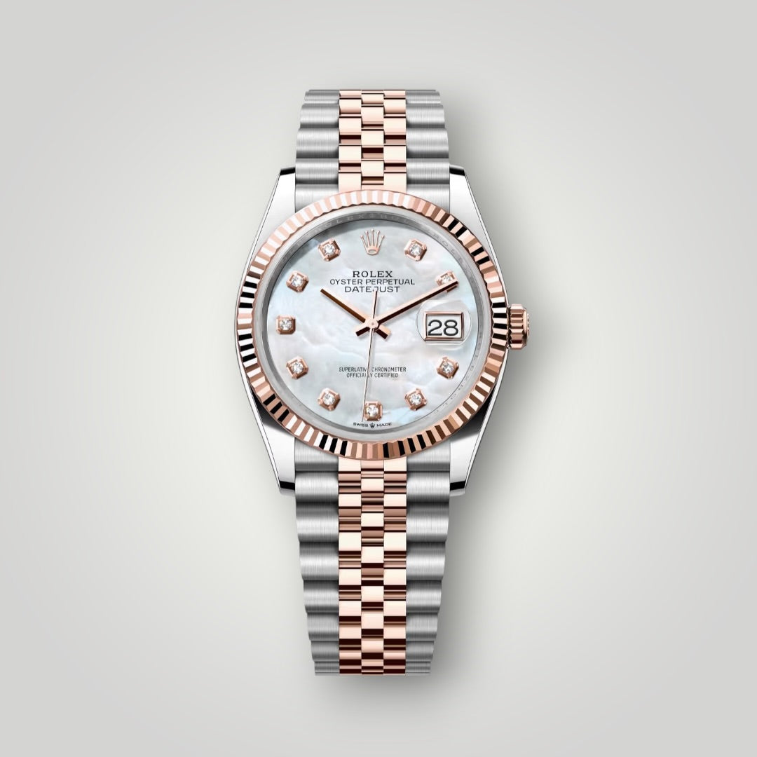 Rolex Datejust 36mm 126231 Steel and Rose Gold White Mother of Pearl Diamond Dial Jubilee Bracelet ( 2026 )