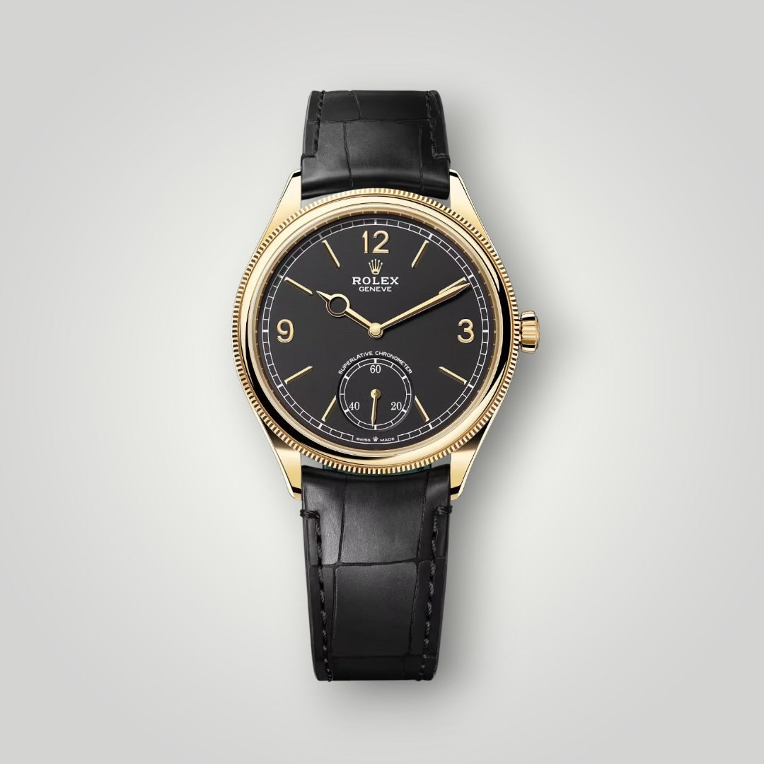 Rolex 1908 39mm 52508 Yellow  Gold Black Dial Leather Strap ( 2026 )