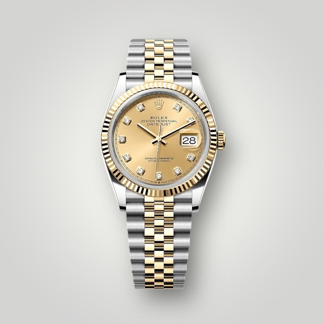 Rolex Datejust 36mm 126233 Steel and Yellow Gold Champagne Diamond Dial Jubilee Bracelet ( 2025 )