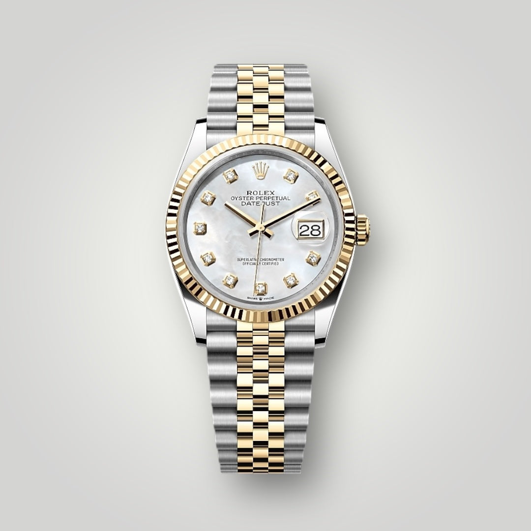 Rolex Datejust 36mm 126233 Steel and Yellow Gold White Mother of Pearl Diamond Dial Jubilee Bracelet ( 2025 )