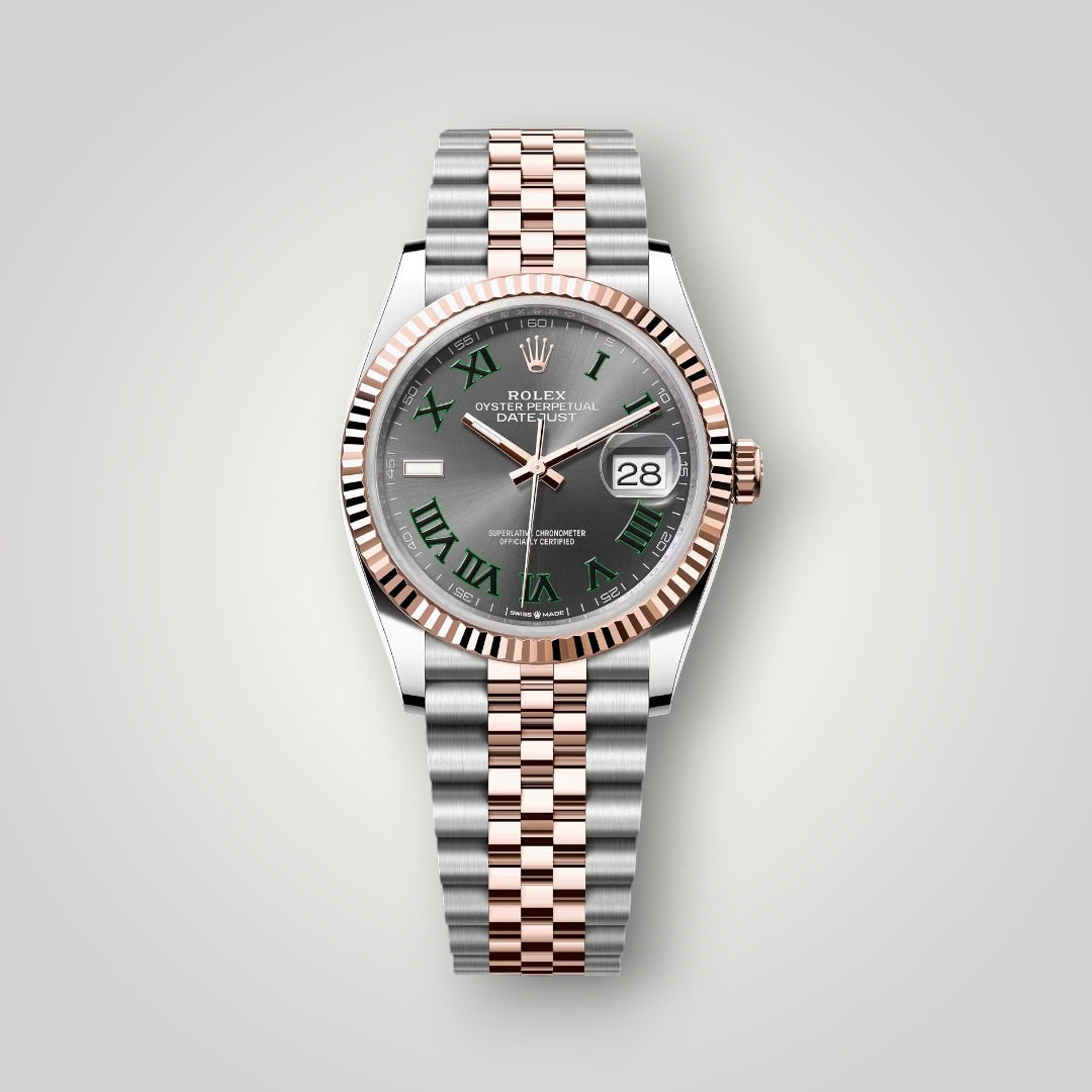 Rolex Datejust Wimbledon 36mm 126231 Steel and Rose Gold Slate Grey Green Roman Dial Jubilee Bracelet ( 2026 )