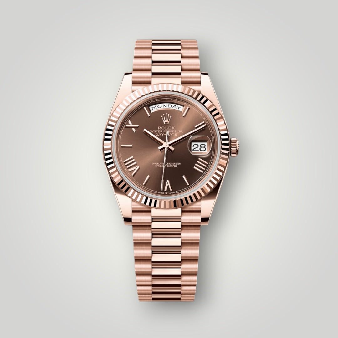 Rolex Day Date 40mm 228235 Full Rose Gold Chocolate Roman Dial ( 2025 )